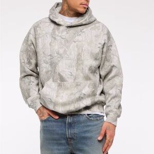 Abercrombie  Men's Light Gray Patterned Hoodie Sweatshirt
